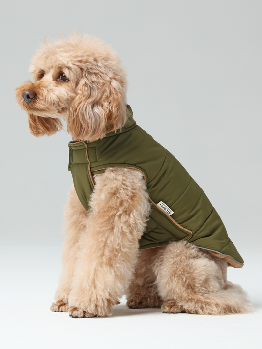 Reversible Dog Vest Jacket - Green Brown